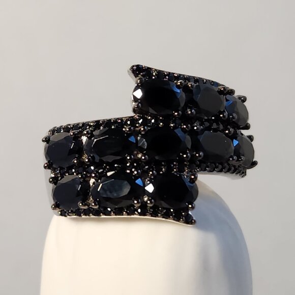 VTG NIB 925 Black Spinel ByPass "Hauntingly Glam" Ring 8.89ctw - Picture 1 of 11
